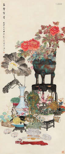 孔小瑜（1899～1984） 己丑（1949）年作 玉堂富贵 立轴 设色纸本