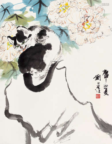 刘旦宅（1931～2011） 庚申（1980）年作 猫趣 立轴 设色纸本