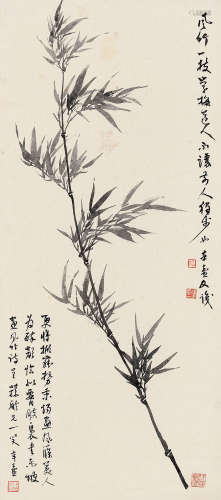 楼辛壶（1880～1950） 风竹一枝 立轴 水墨纸本