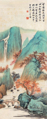 楼辛壶（1880～1950） 云压银泉 立轴 设色纸本