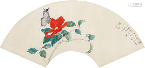 陈小翠（1907～1968） 蝶恋花 扇面 设色纸本