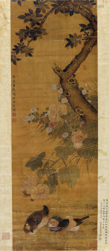 王武（1632～1690） 芙蓉双鸳 镜片 设色绢本