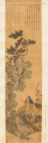 沈周（1427～1509）（款） 读书图 立轴 设色绢本