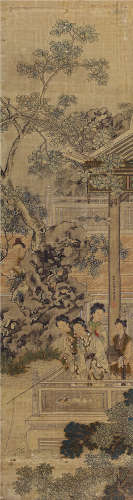 顾见龙（1606～1687） 癸丑（1673）年作 亭台垂钓 镜片 设色绢本