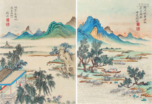 钱杜（1764～1845） 山水 （两帧） 立轴 设色纸本