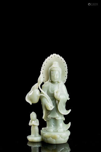 A HETIAN LIGHT GREENISH WHITE JADE SONG ZI GUAN YIN ORNAMENT