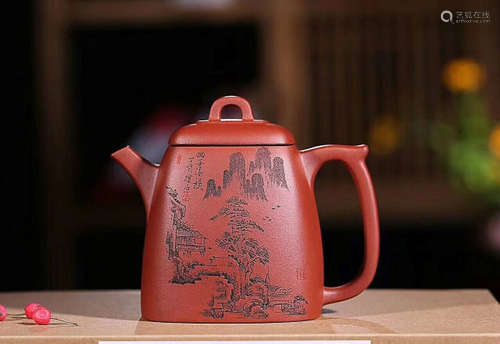 A WENCHENG POTTERY SQUARE  PURPLE CLAY TEAPOT