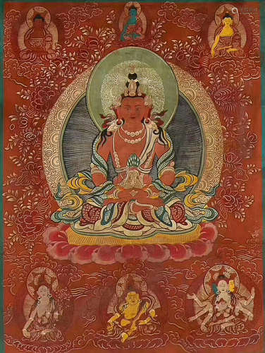 AN OLD RED THANGKA, 18 CENTURY