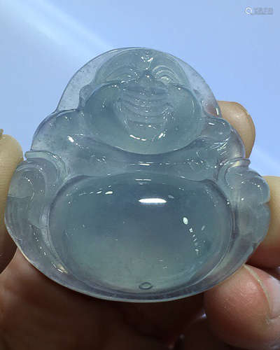 A NATURAL ICY BUDDHA JADEITE PENDANT