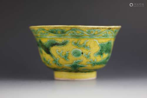 Yellow glaze cup with Kangxi mark