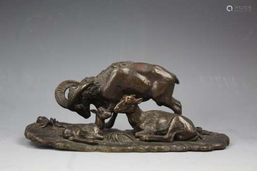 Bronze figure a family of ibex by Antoine-Louis Barye