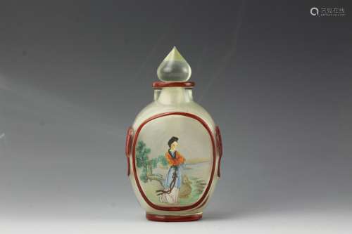 Chinese red overlay glass inside-painted snuff bottle