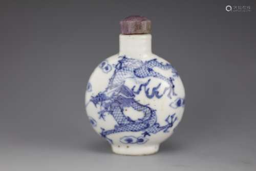 Blue and White porcelain dragons snuffle bottle from