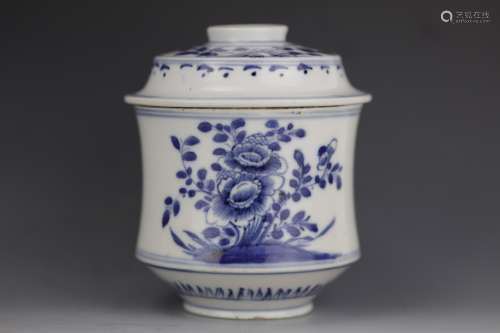 Blue and White porcelain tea caddy with lid from Qing