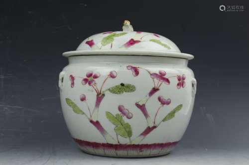 Famille rose Congee jar with lid, republic of China
