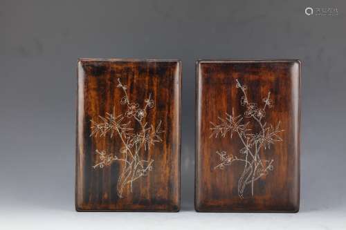 A pair of Rosewood boxes with white-copper inlays
