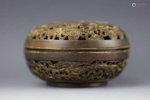 Chinese carved rosewood circular box and cover