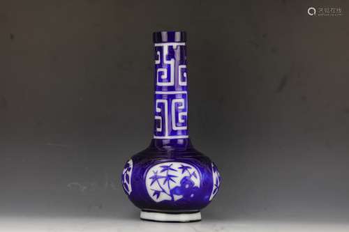 A 19th century Peking glass bottle vase blue on