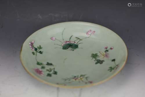 Chinese celadon plate of flowers with Qianlon mark