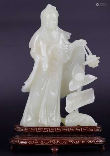 Hetian white jade carving of Guanyin