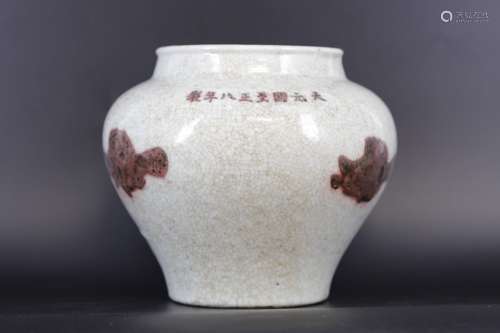 A Ge Kiln Under Glazed Red Fish Zun from Yuan Dynasty
