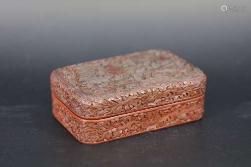 A Carved Storied Cinnabar Lacquer Box from the 19th