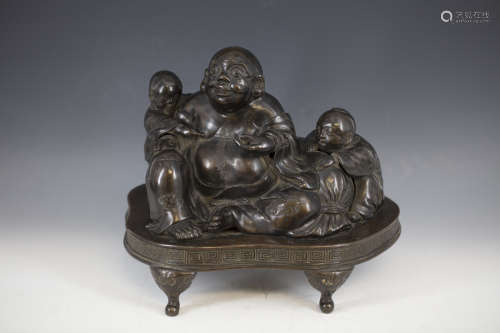 A bronze Figure of Children Playing with Buddha