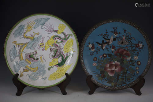 A Group of 2 of Chinese Cloisone Enameled Plates