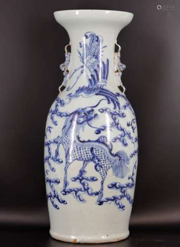 A Chinese Celadon Vase of Kirin and Phoenix