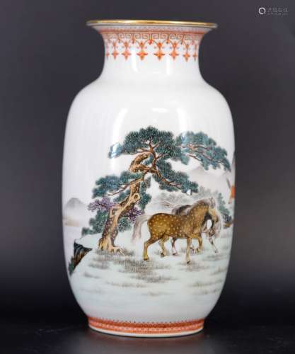 A Famille Verte Five Horses Lantern Vase