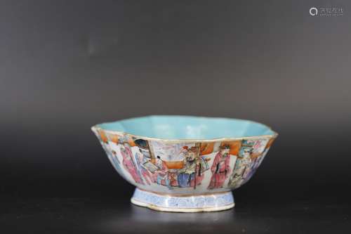 A Famille Rose Figural Storied Bowl from Tongzhi Period