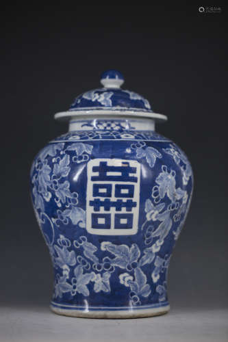 A Chinese Happiness Blue and White Jar with Cover