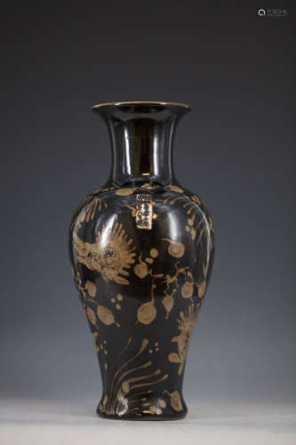 A Chinese Black-Gold Glazed Vase
