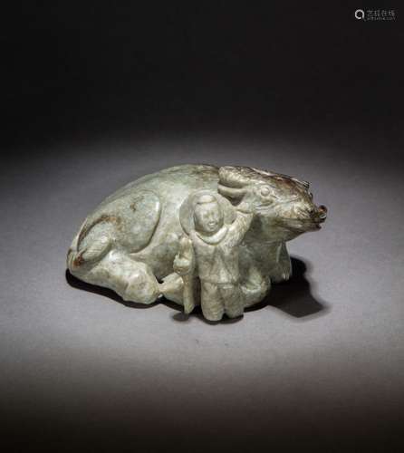 A Carved Hetian White Jade of Ox-Herding Boy from Qing