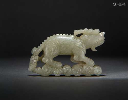 A Carved Hetian White Jade Kirin from Qing Dynasty