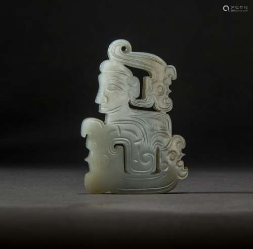 A Carved Hetian White Jade Noble Figure from Qing