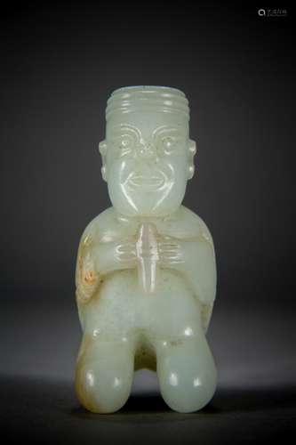 A Carved Hetian White Jade figure from Qing Dynasty