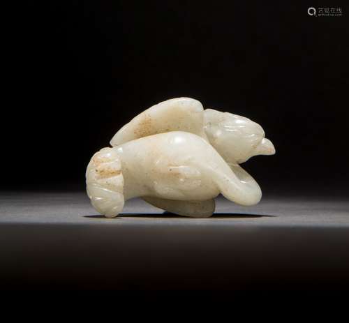 A Carved Hetian White Jade Phoenix from Qing Dynasty