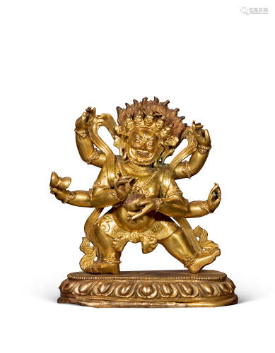 18世纪 铜鎏金六臂玛哈噶拉