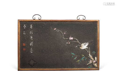 清中期 粉彩花卉纹挂屏