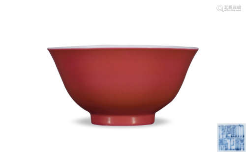 清 胭脂红釉碗