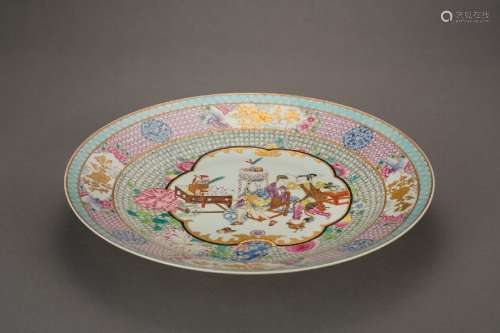 A Famille Rose Storied Plate from Qing Dynasty