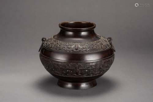 A copper enamel pattern Jar with Ring Handles From Qing Dynasty