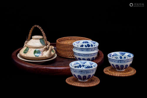 清代 各式陶器等一组十一件 瓷 有磕，茶盘有裂