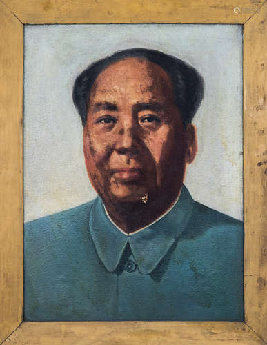 70年代画 毛主席油画 镜框 画心磨损