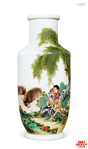王大凡 50年代；1959年 粉彩牧牛童瓶
