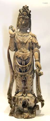 Chinese Wood Guanyin Statue With Base