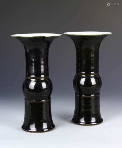 Pair of Chinese Black Glazed Gu Vase