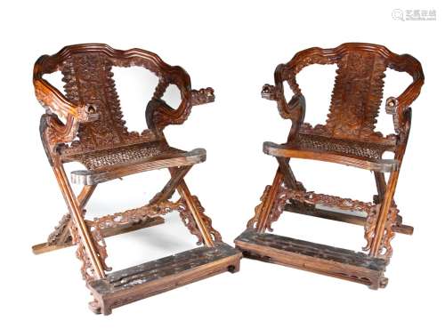 Pair of Chinese Huali Wood Folding Chairs