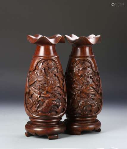 Pair of Chinese Huanghuali Vases